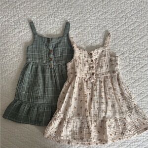 Charming Kids Dresses in Green and Cream